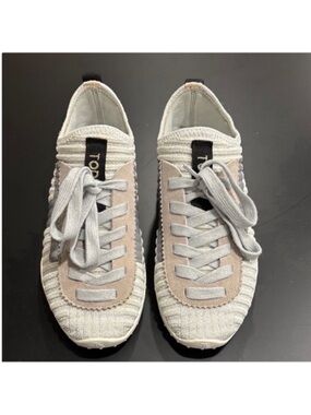 Tod's Cream Knit Sneakers with Light Gray and silver Suede Trim sz:37
